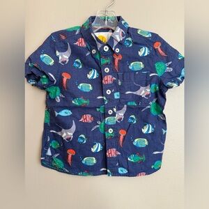 Boden Kids Blue Sea Life Button Down Shirt size 2-3 years mint